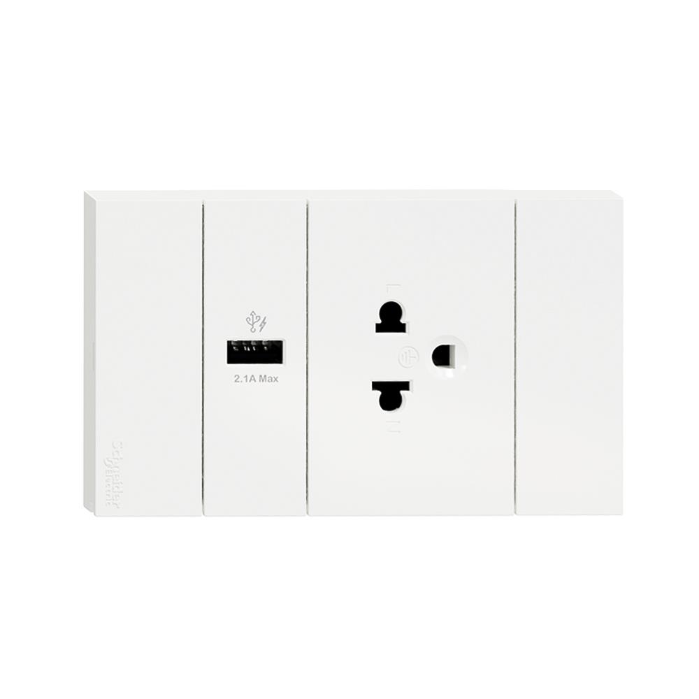 ชุดเต้ารับเดี่ยว 3 ขา + USB 1 ช่อง SCHNEIDER A70426USB_UST_WH สีขาว