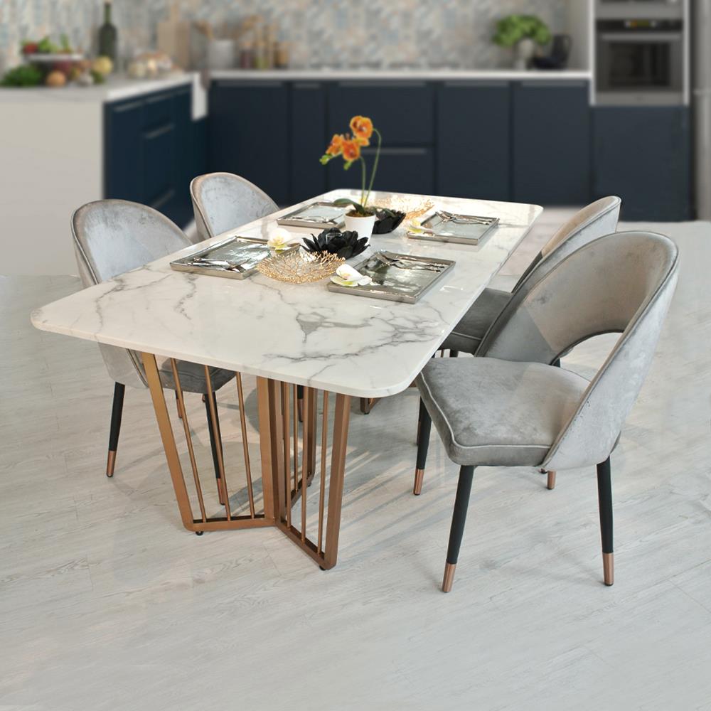 โต๊ะอาหาร KAWIN TWIN LEG สีขาว/ROSE GOLD