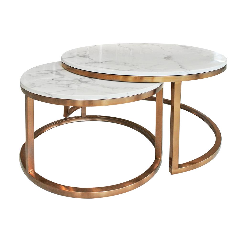 โต๊ะกลาง 2 ชิ้น KAWIN DOUBLE STEP สีขาว/ทอง