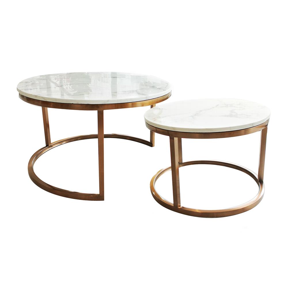 โต๊ะกลาง 2 ชิ้น KAWIN DOUBLE STEP สีขาว/ทอง