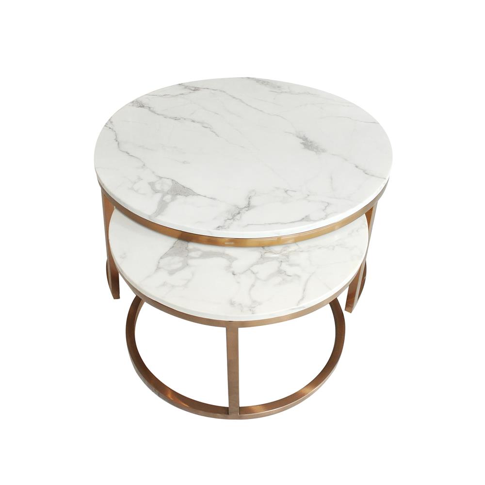 โต๊ะกลาง 2 ชิ้น KAWIN DOUBLE STEP สีขาว/ทอง