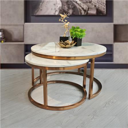 โต๊ะกลาง 2 ชิ้น KAWIN DOUBLE STEP สีขาว/ทอง_4