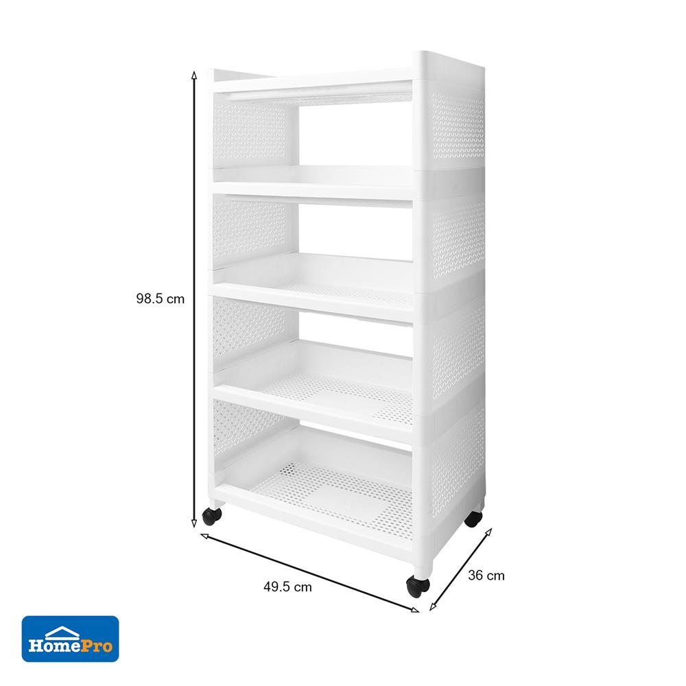 ชั้นวางของ 5 ชั้น มีล้อ STACKO IVA 49.5X36X98.5 ซม. สีขาว