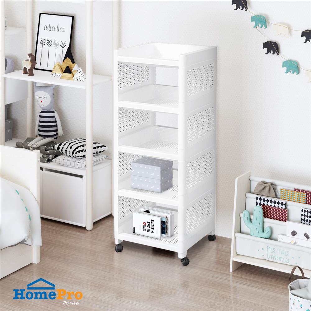 ชั้นวางของ 5 ชั้น มีล้อ STACKO IVA 29.5X36X98.5 ซม. สีขาว