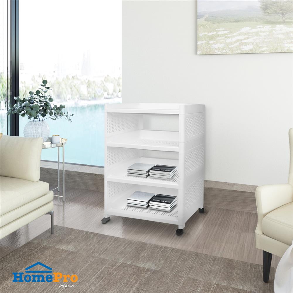 ชั้นวางของ 4 ชั้น มีล้อ STACKO IVA 49.5X36X77 ซม. สีขาว