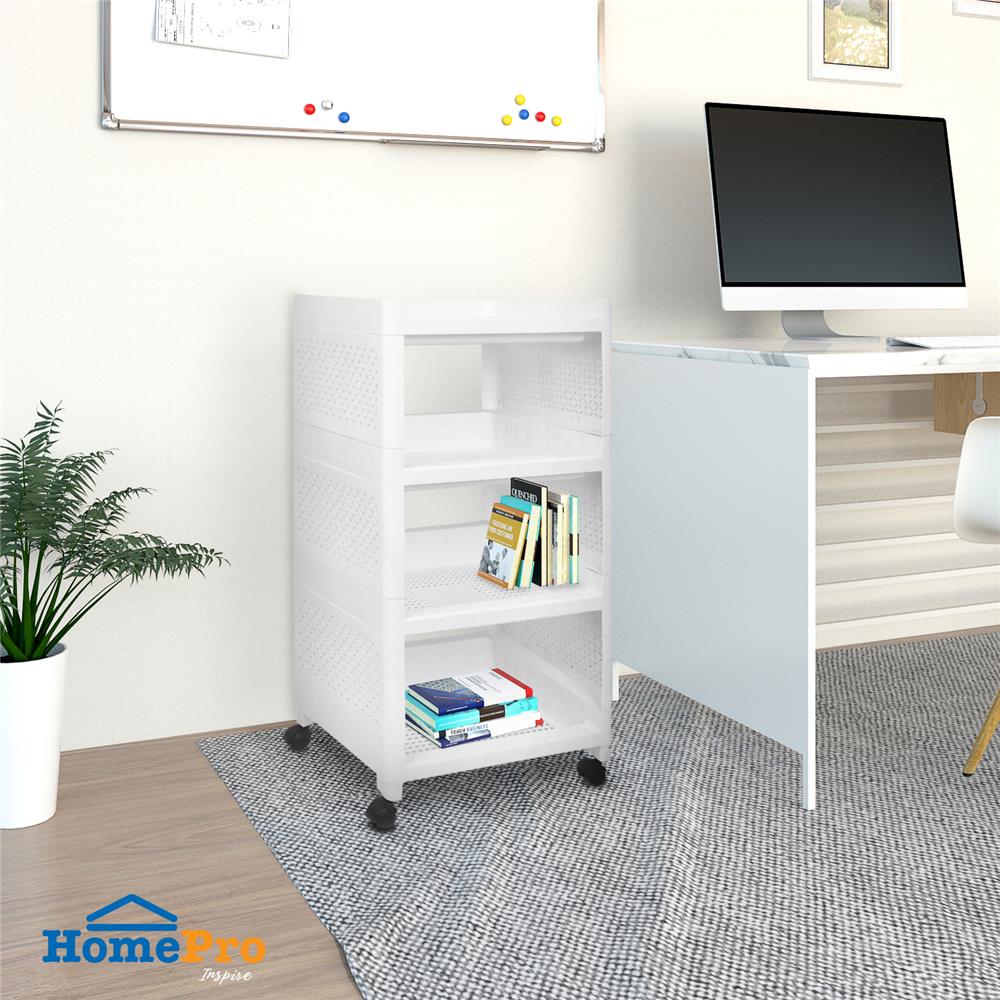 ชั้นวางของ 4 ชั้น มีล้อ STACKO IVA 29.5X36X77 ซม. สีขาว