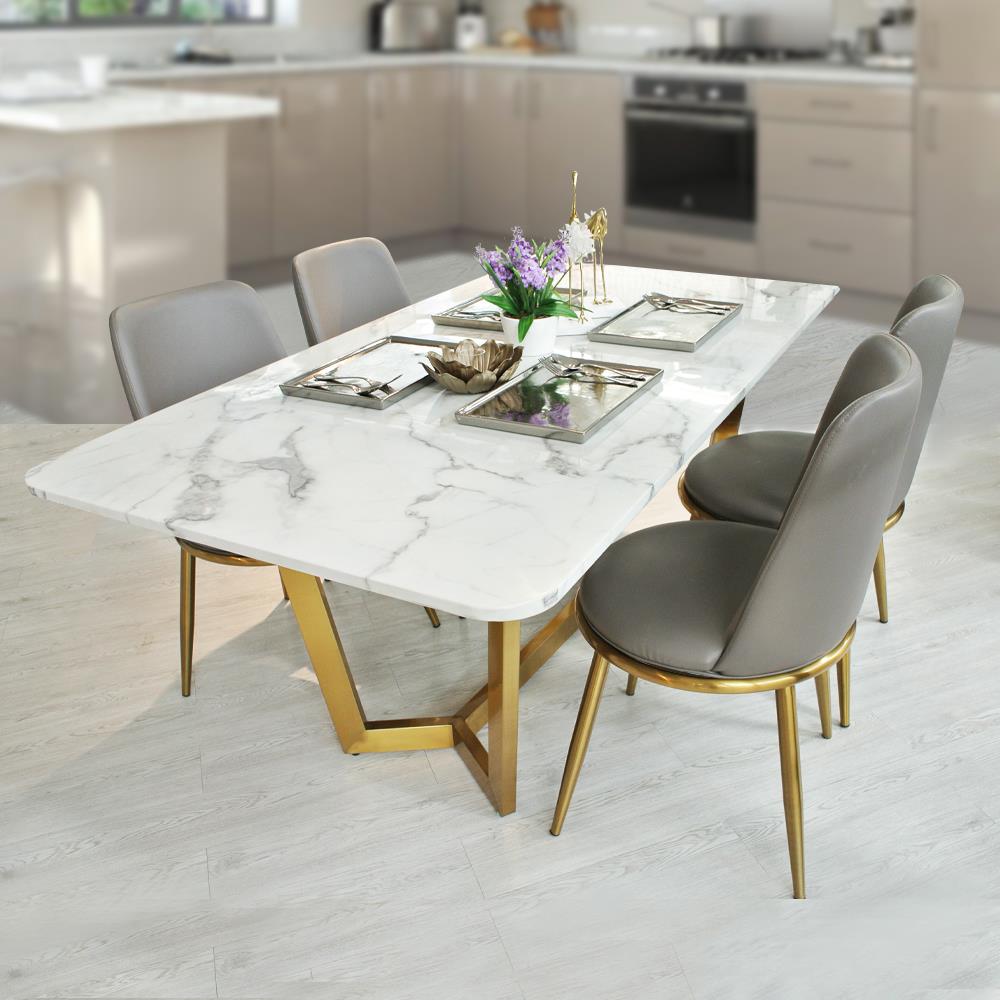 ชุดโต๊ะอาหาร 4 ที่นั่ง KAWIN DOUBLE Y สีขาว/ทอง