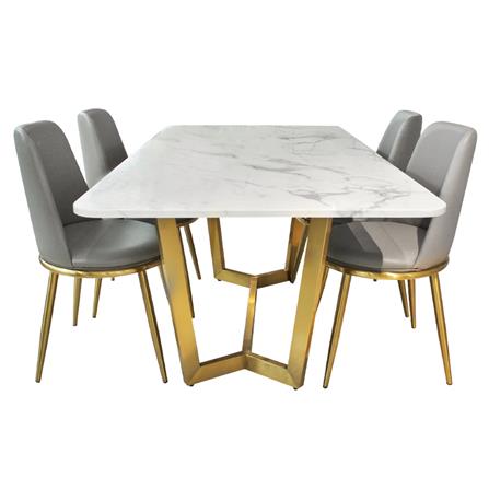 ชุดโต๊ะอาหาร 4 ที่นั่ง KAWIN DOUBLE Y สีขาว/ทอง