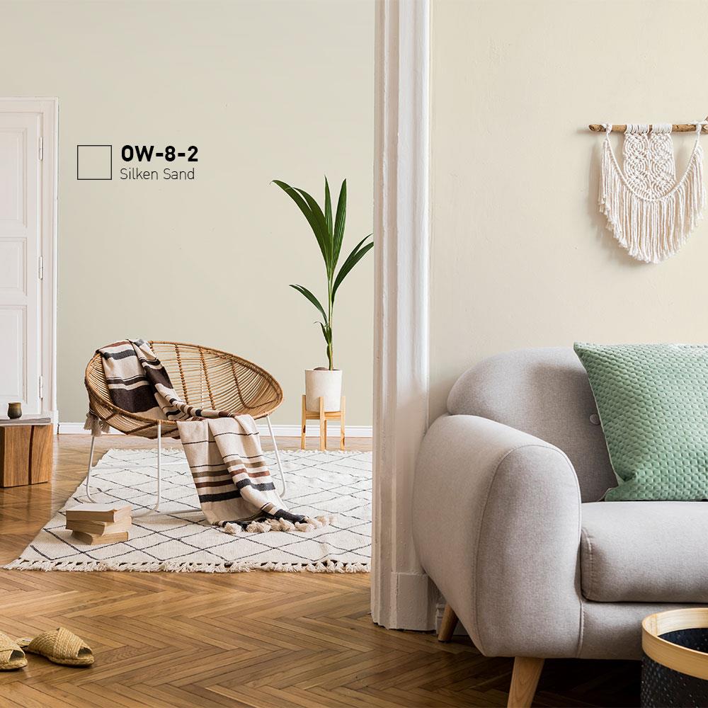 สีน้ำทาภายใน BEGER AIRFRESH GOLD สี SILKEN SAND #OW-8-2 กึ่งเงา 9 ลิตร