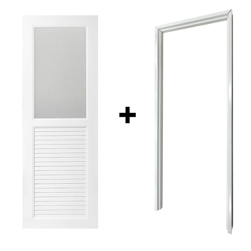 ประตู UPVC AZLE AZ113 GLASS 70X200 ซม. สีขาว พร้อมวงกบ ไม่เจาะลูกบิด