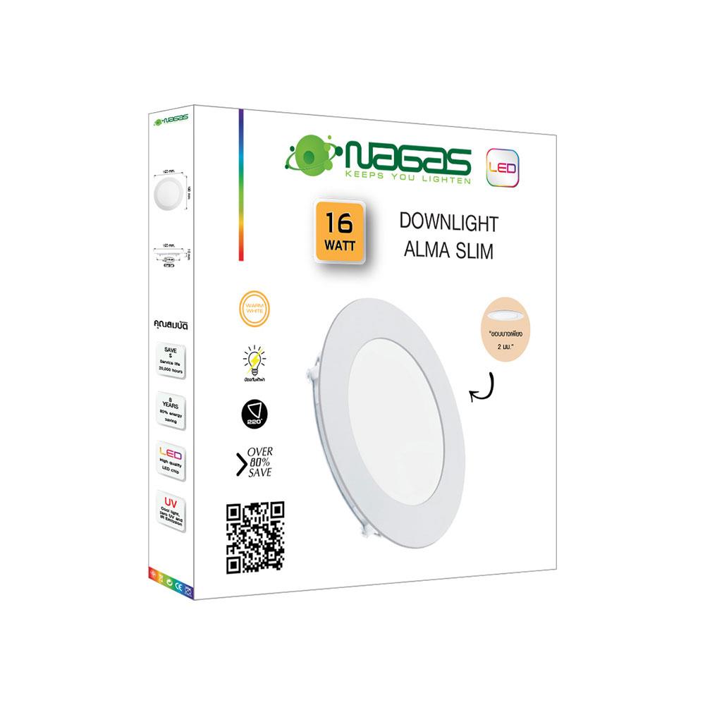 ดาวน์ไลท์ LED NAGAS ALMA SLIM 7.6 นิ้ว 16 วัตต์ WARM WHITE สีขาว