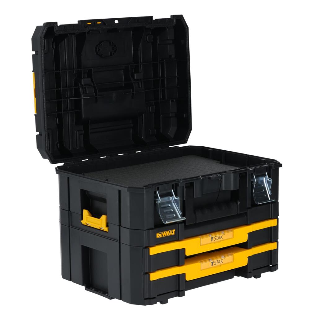 กล่องเครื่องมือพร้อมสองลิ้นชัก DEWALT TSTAK 30 กก. สีดำ/สีเหลือง