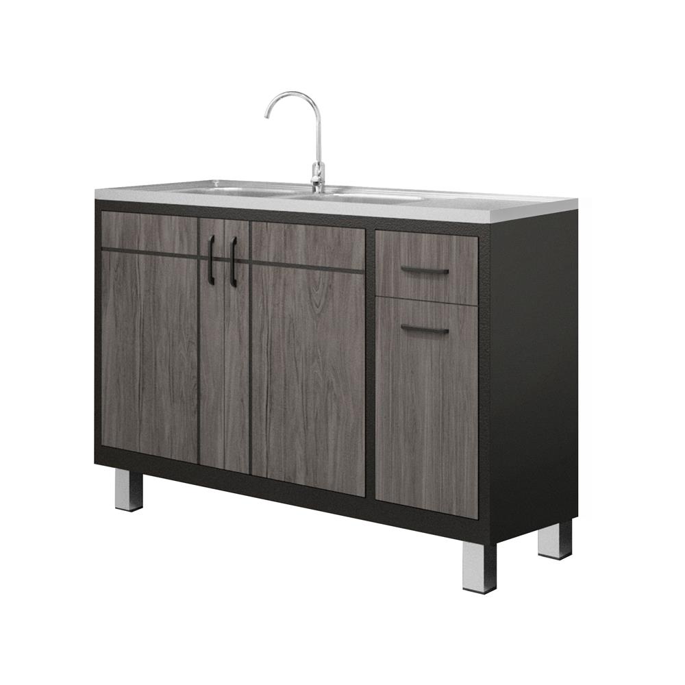 ตู้ตั้งพื้นท็อปซิงค์ 2 หลุม 1 ที่พัก CABIN CHIC 120x85x50 ซม. สี GRAY OAK