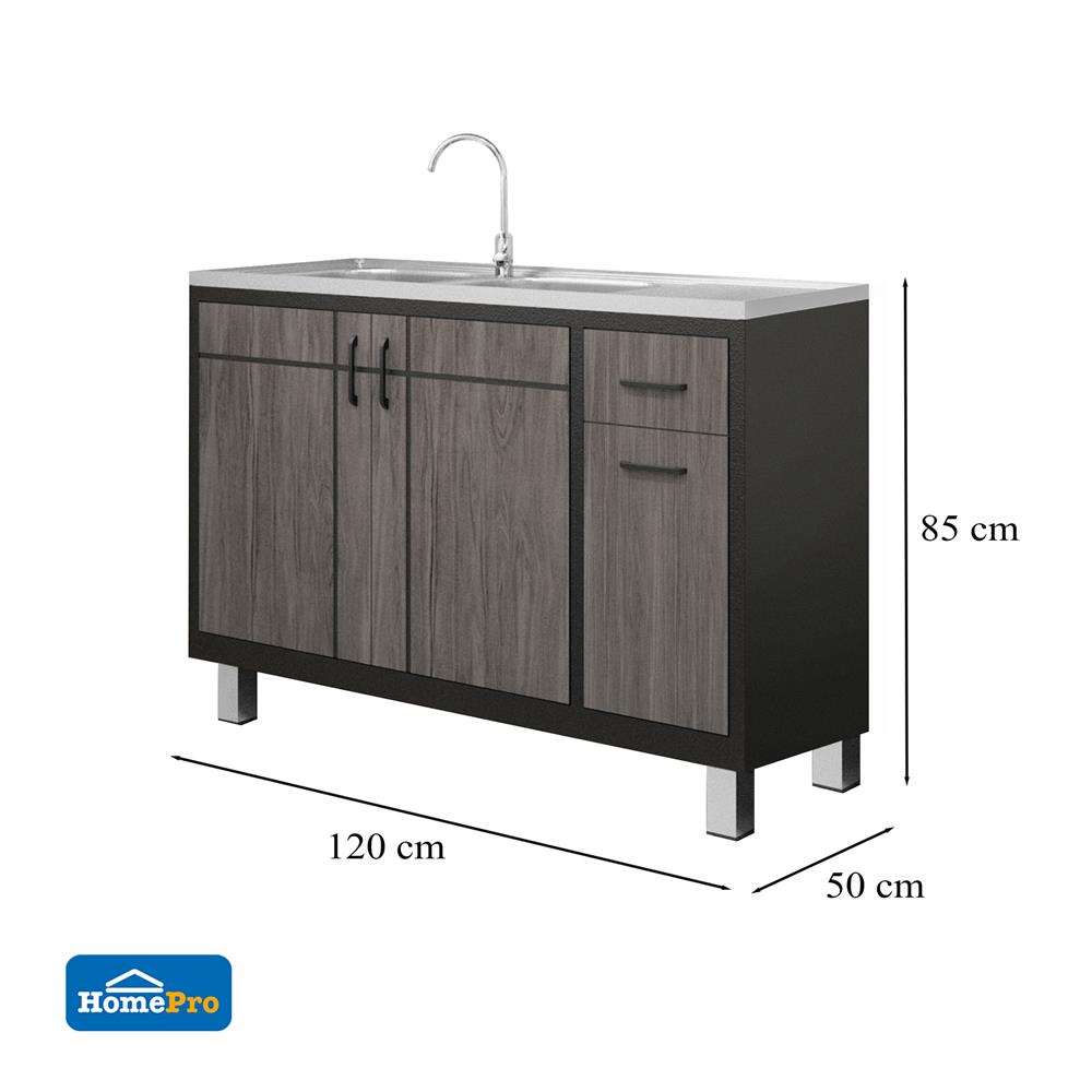 ตู้ตั้งพื้นท็อปซิงค์ 2 หลุม 1 ที่พัก CABIN CHIC 120x85x50 ซม. สี GRAY OAK