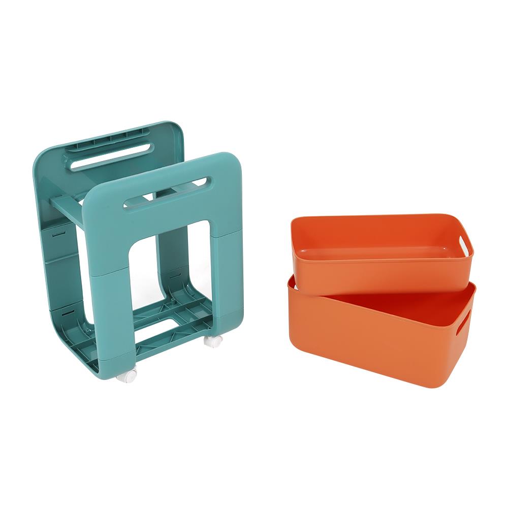 ชั้นวางของ 2 ชั้น มีล้อ STACKO MARU 25.5x38x48.5 ซม. สีส้ม