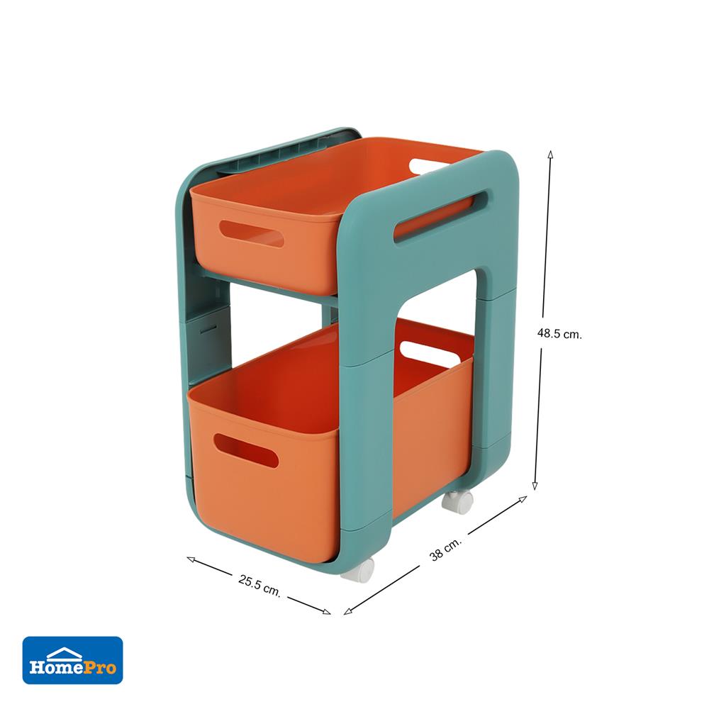 ชั้นวางของ 2 ชั้น มีล้อ STACKO MARU 25.5x38x48.5 ซม. สีส้ม