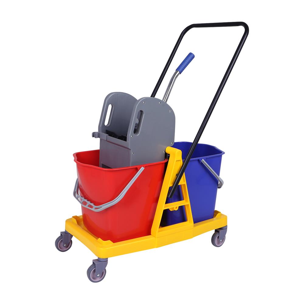 ถังบีบไม้ม็อบก้านโยกมีล้อชนิดถังคู่ ACCO 46 ลิตร สีแดง/ฟ้า