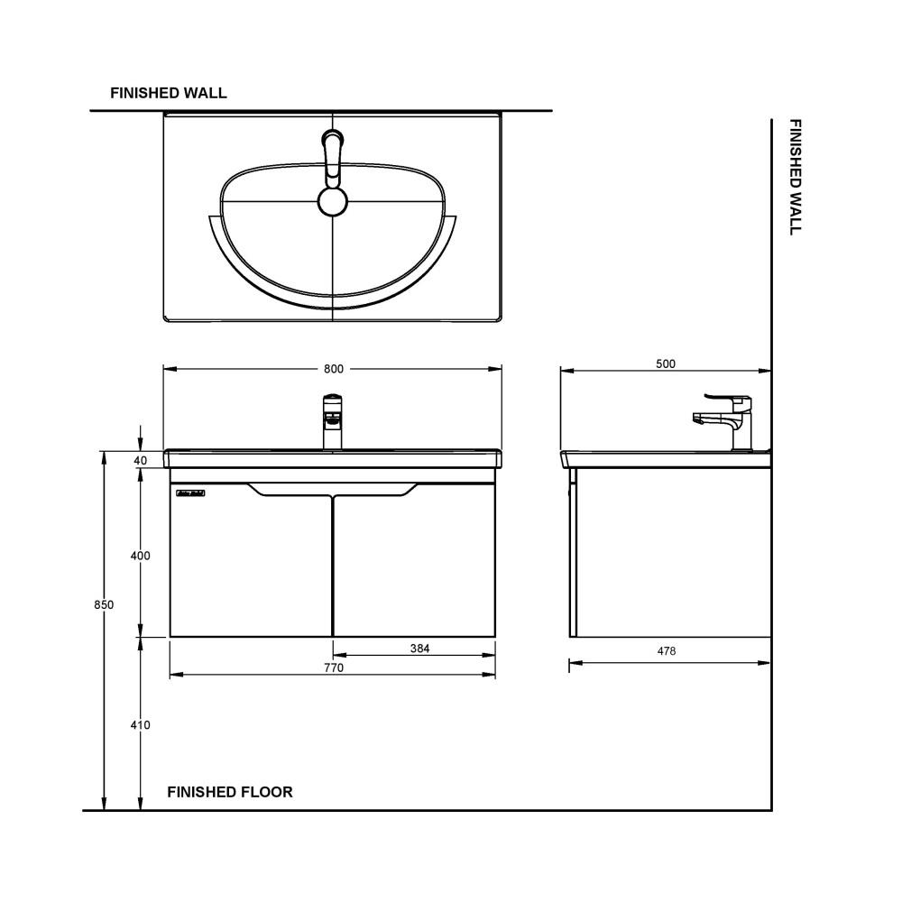 เคาน์เตอร์แขวนผนัง AMERICAN STANDARD CLBF80V-FMAF สีน้ำตาล