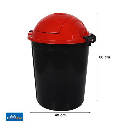 ถังขยะกลมฝาสวิง ME LIVING DUST 62 ลิตร สีดำฝาแดง_4