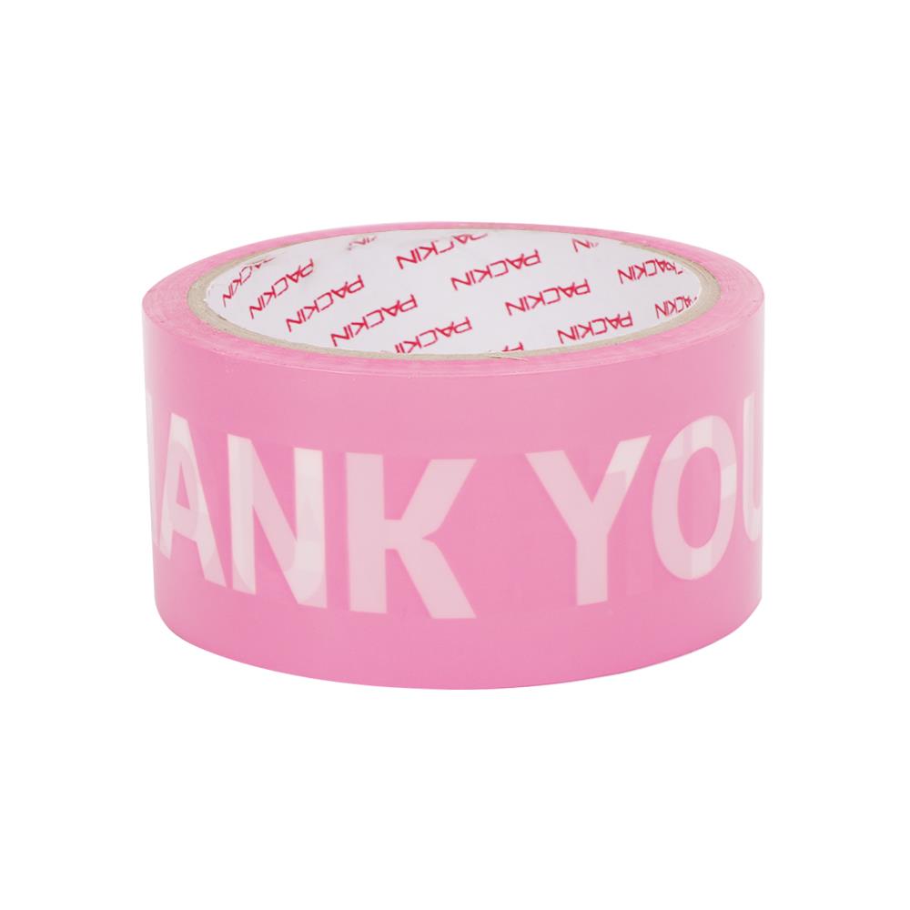 เทป OPP PACK IN พิมพ์ THANKYOU 2 นิ้ว X 45 หลา สีชมพูอักษรขาว 6 ม้วน/แพ็ค