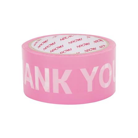 เทป OPP PACK IN พิมพ์ THANKYOU 2 นิ้ว X 45 หลา สีชมพูอักษรขาว 6 ม้วน/แพ็ค_0