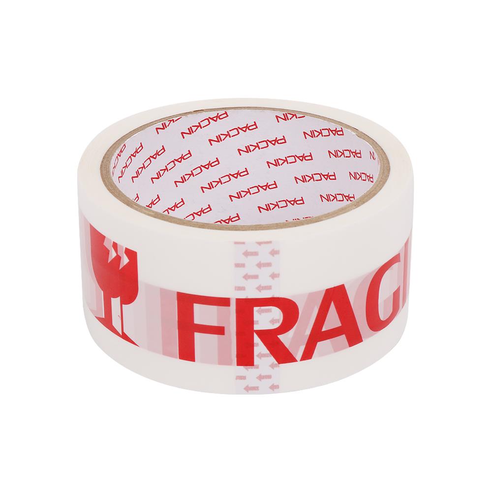 เทป OPP PACK IN พิมพ์ ระวังแตก 2 นิ้ว X 45 หลา สีขาวอักษรแดง 6 ม้วน/แพ็ค