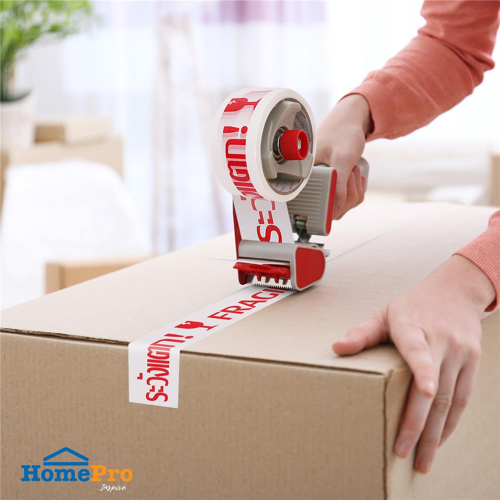 เทป OPP PACK IN พิมพ์ ระวังแตก 2 นิ้ว X 45 หลา สีขาวอักษรแดง 6 ม้วน/แพ็ค