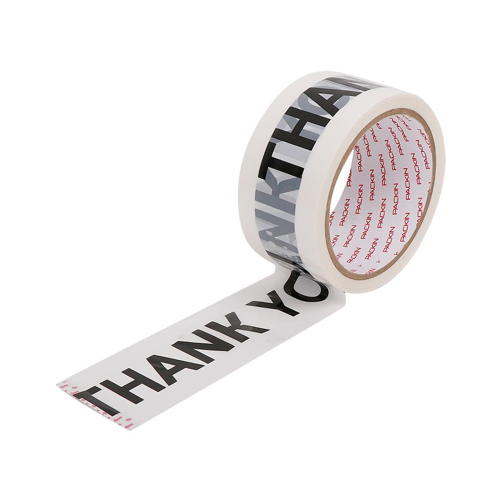 เทป OPP PACK IN พิมพ์ THANKYOU 2 นิ้ว X 45 หลา สีขาวอักษรดำ 6 ม้วน/แพ็ค