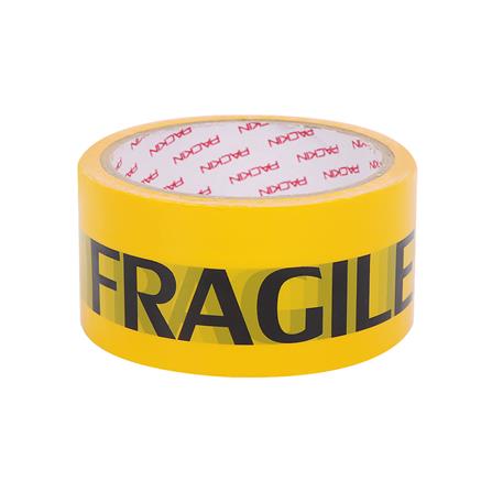 เทป OPP PACK IN พิมพ์ ระวังแตก 2 นิ้ว X 45 หลา สีเหลืองอักษรดำ แพ็ก 6 ม้วน