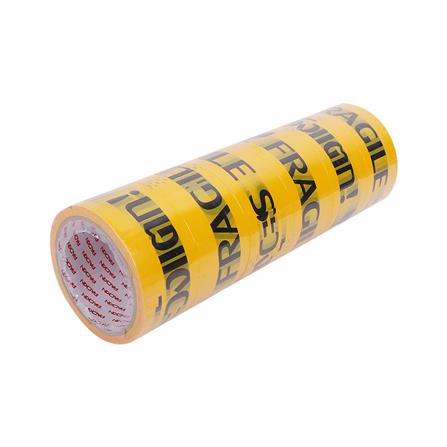 เทป OPP PACK IN พิมพ์ ระวังแตก 2 นิ้ว X 45 หลา สีเหลืองอักษรดำ แพ็ก 6 ม้วน_3