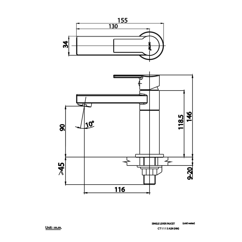 ก๊อกอ่างล้างหน้าเดี่ยว COTTO CT1113A2N(HM) สีโครม