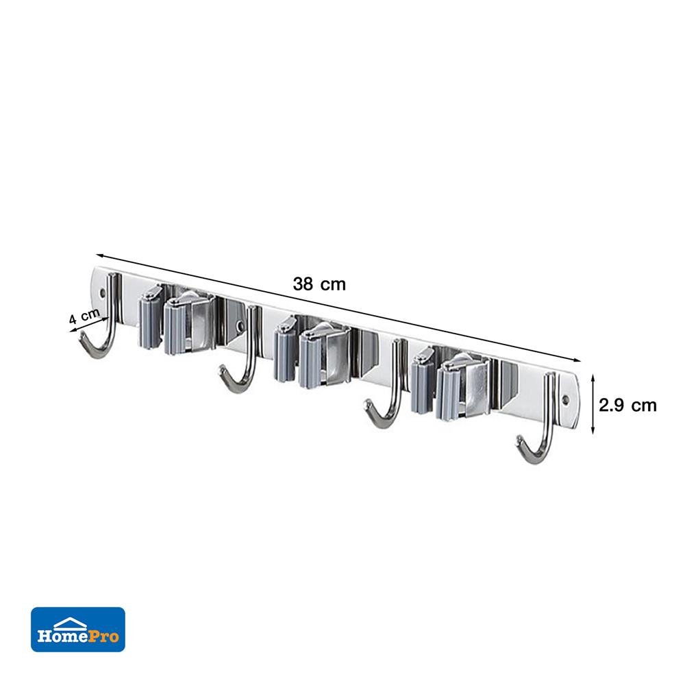 ที่แขวนไม้ม็อปติดผนัง PLIM TITAN 3คลิป 4ตะขอ สีเทา