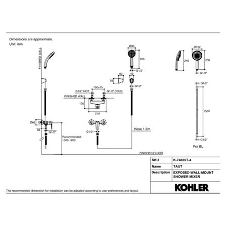 ก๊อกผสมยืนอาบ KOHLER K-74035T-4-BL_1