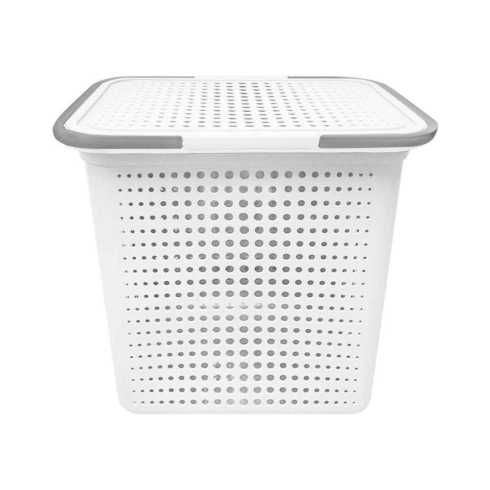 ตะกร้าผ้าเหลี่ยมมีฝา PLIM BUBBLE M สีขาว