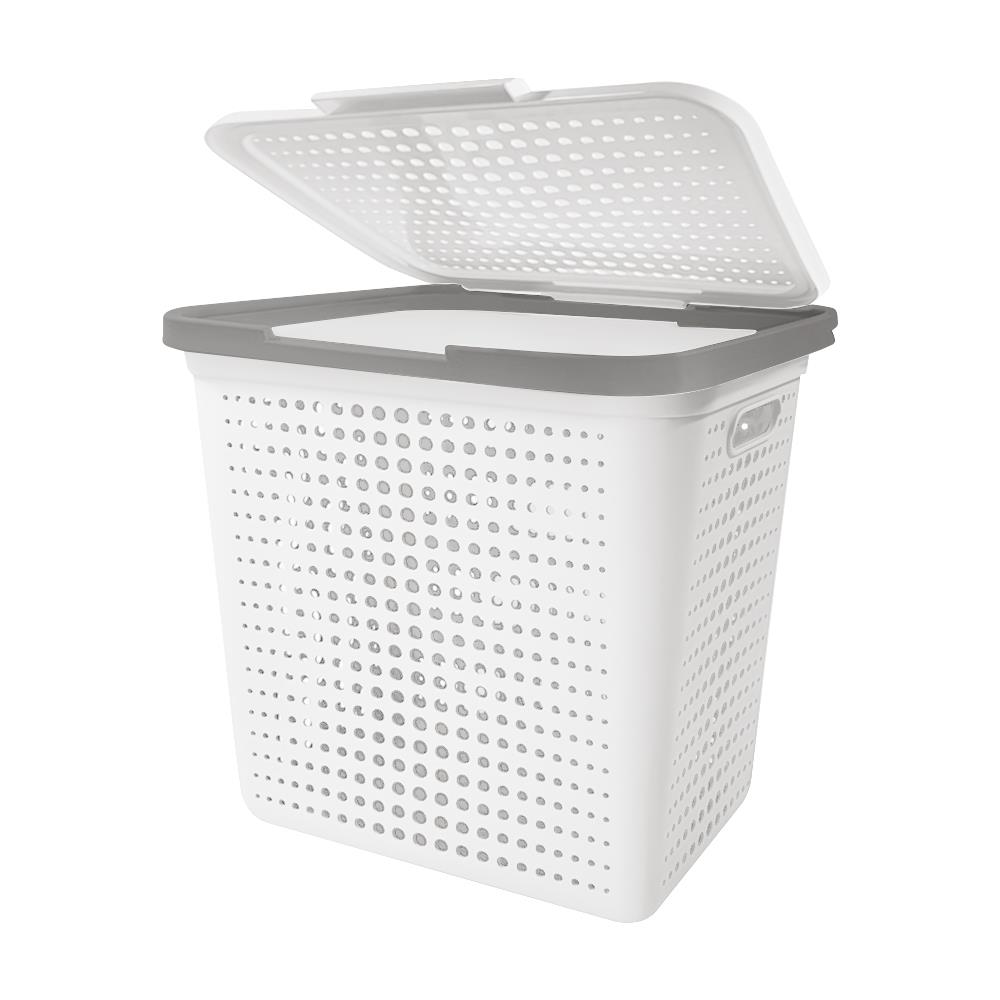 ตะกร้าผ้าเหลี่ยมมีฝา PLIM BUBBLE M สีขาว