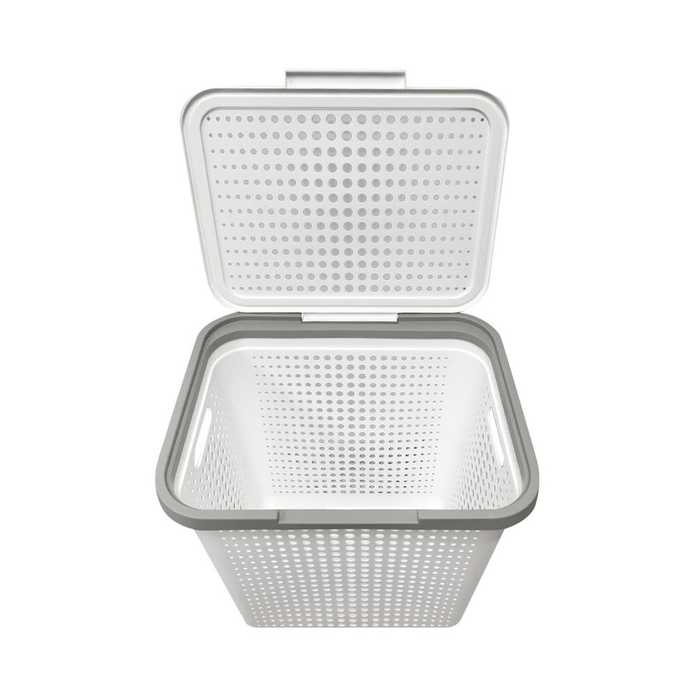 ตะกร้าผ้าเหลี่ยมมีฝา PLIM BUBBLE M สีขาว