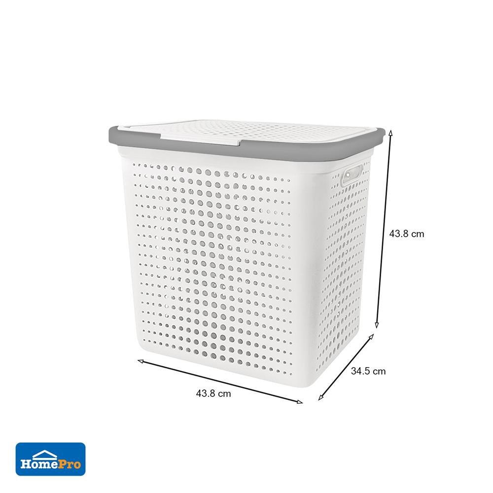 ตะกร้าผ้าเหลี่ยมมีฝา PLIM BUBBLE M สีขาว