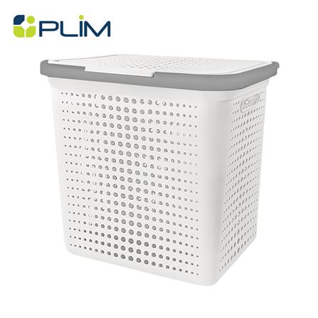 ตะกร้าผ้าเหลี่ยมมีฝา PLIM BUBBLE M สีขาว