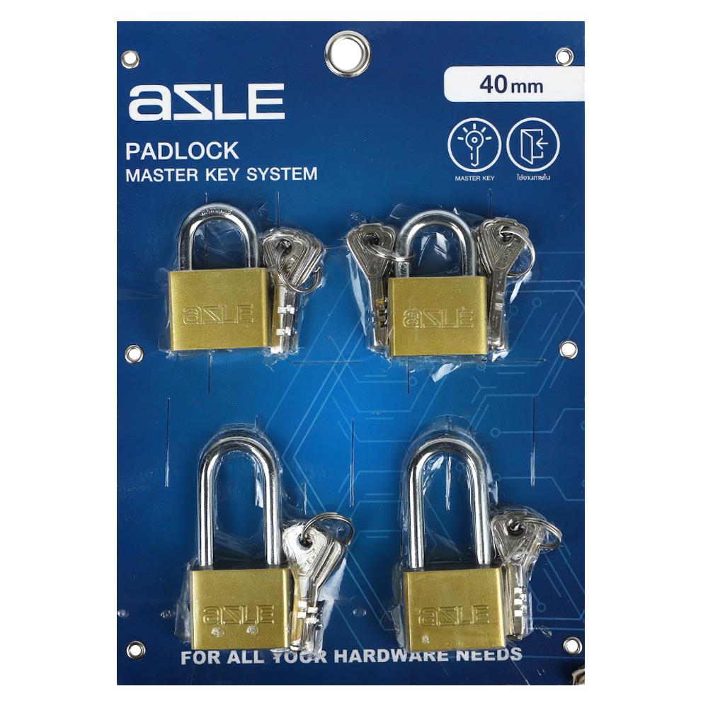 กุญแจมาสเตอร์คีย์ AZLE 40 มม. สีทองเหลืองขัดเงา (แพ็ก 4 ชิ้น)