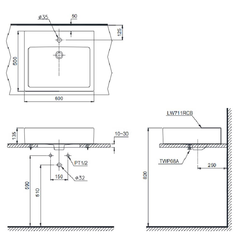 อ่างล้างหน้า TOTO LW711RCB สีขาว