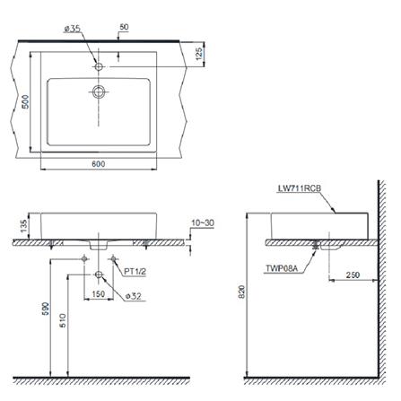 อ่างล้างหน้า TOTO LW711RCB สีขาว_1