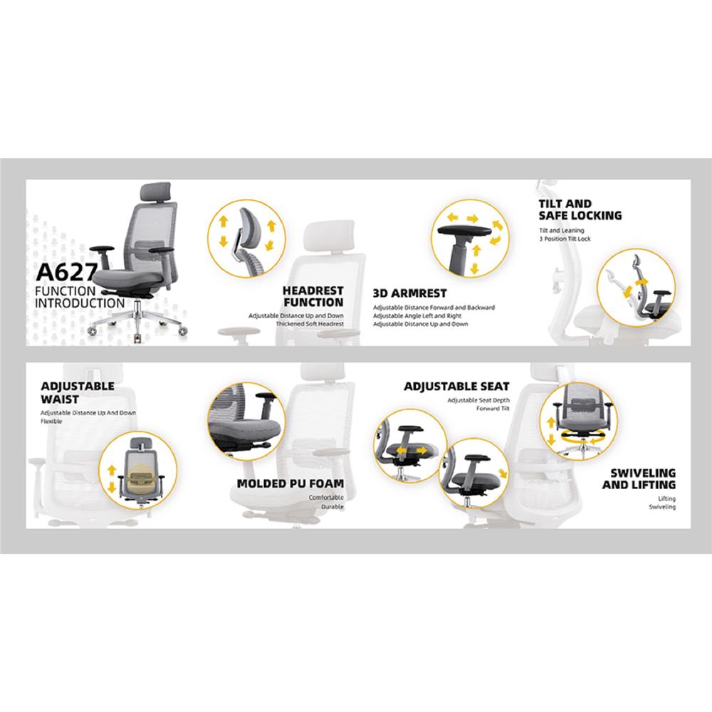 เก้าอี้สำนักงาน FURDINI DOMINIC ตาข่าย/ผ้า สีเทา