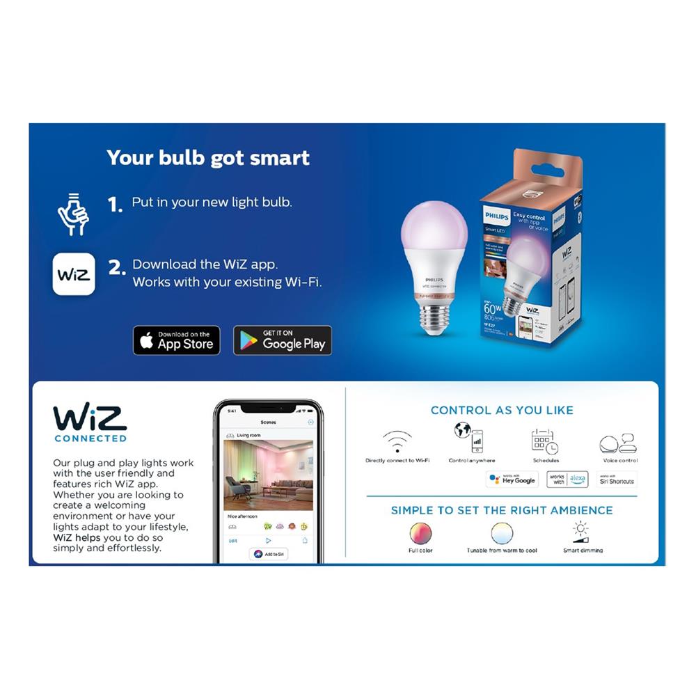 ดาวน์ไลท์ LED PHILIPS WIZ CONNECTED 4 นิ้ว 9 วัตต์ DAYLIGHT/COOL WHITE/WARM WHITE สีขาว