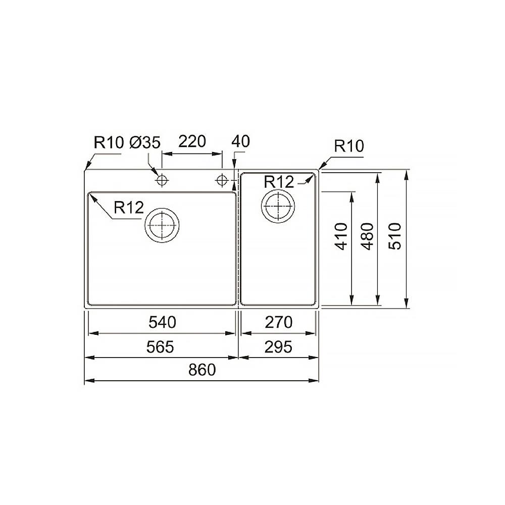 ซิงค์ฝัง 2หลุม FRANKE BWX 220-54-27 WCR สีเงิน