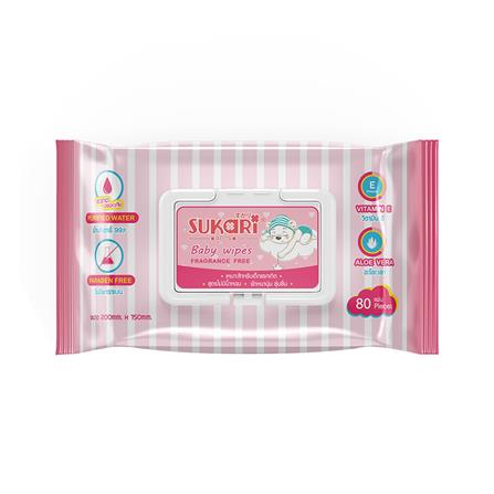 ผ้าเช็ดทำความสะอาด SUKARI BABY WIPES ไม่มีน้ำหอม 80 แผ่น_0