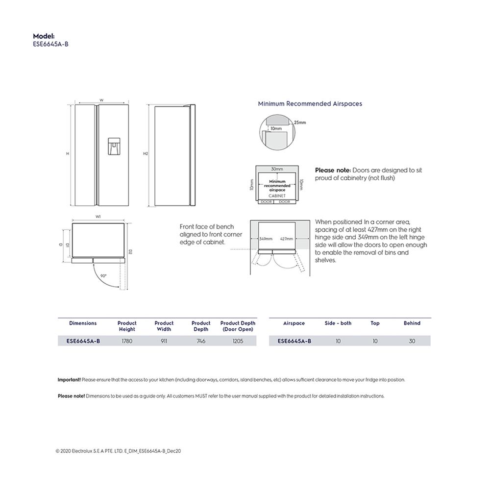 ตู้เย็น SIDE BY SIDE ELECTROLUX ESE6645A-BTH 21.8 คิว กระจกดำ อินเวอร์เตอร์