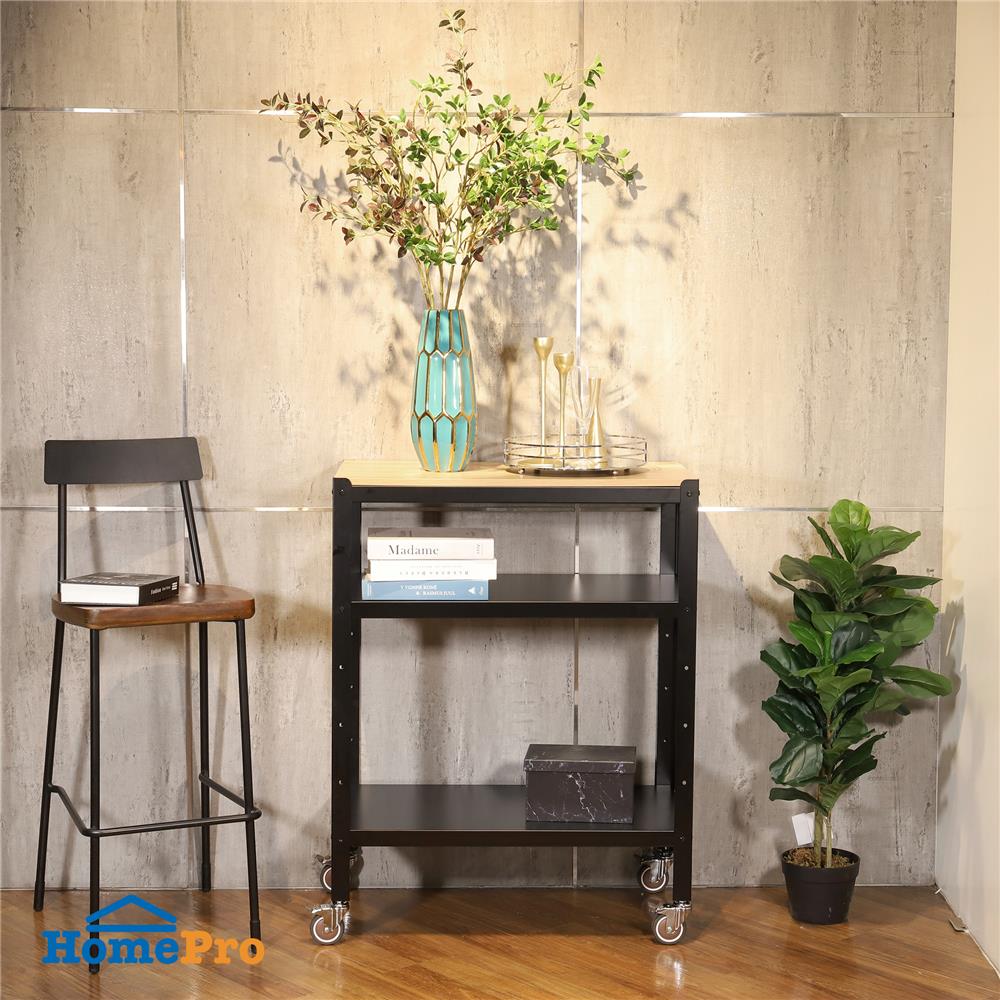 ชั้นวาง 3 ชั้น มีล้อ FURDINI ZIR3-9643 สีดำ/ไวท์โอ๊ค