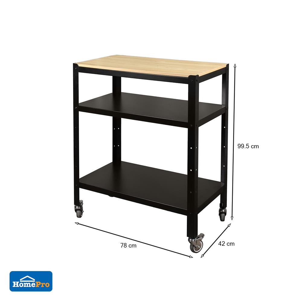 ชั้นวาง 3 ชั้น มีล้อ FURDINI ZIR3-9643 สีดำ/ไวท์โอ๊ค