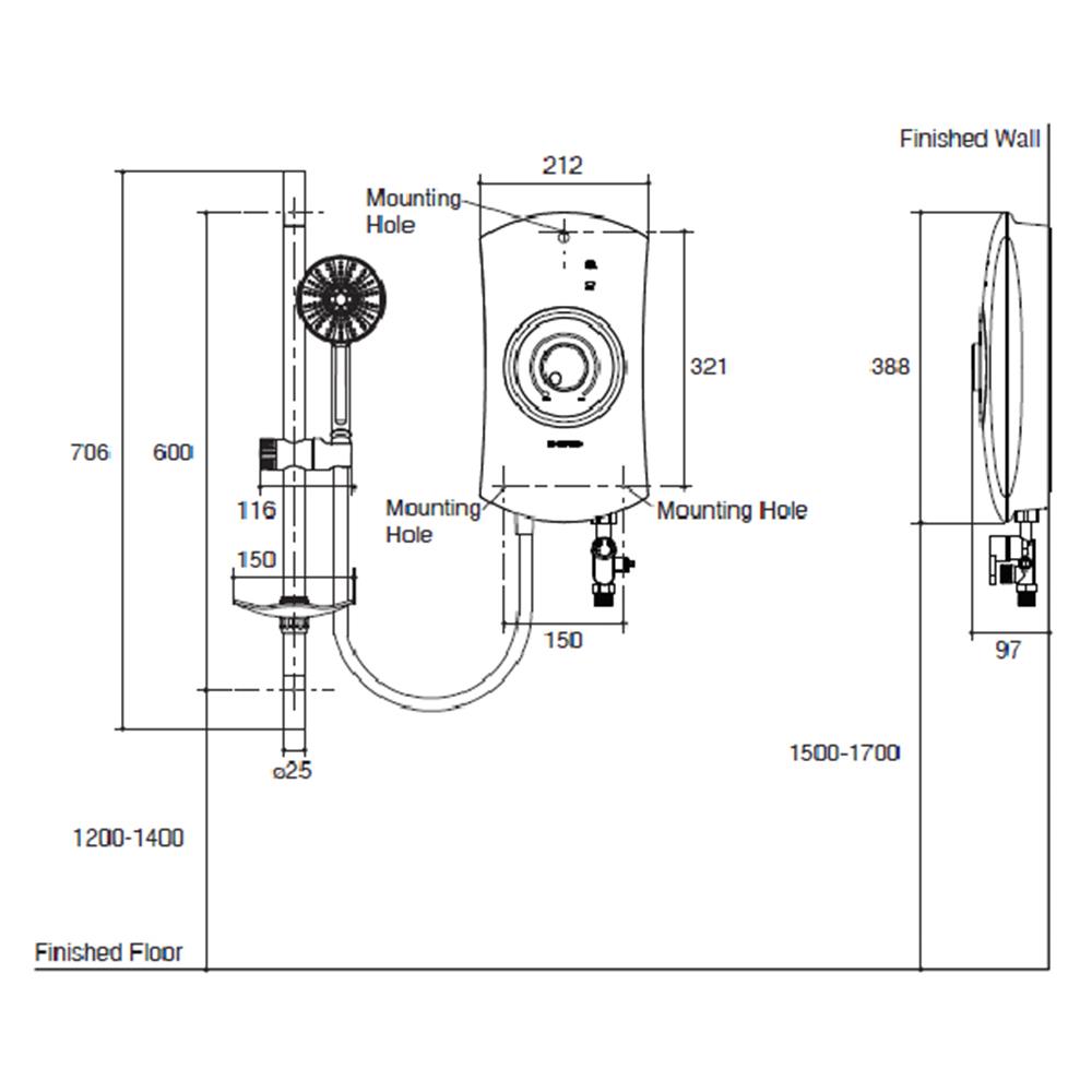 เครื่องทำน้ำอุ่น ENGLEFIELD K-5627X-B-BL 4,500 วัตต์ สีดำ