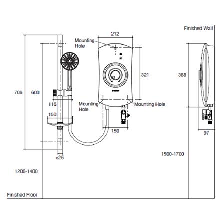 เครื่องทำน้ำอุ่น ENGLEFIELD K-5627X-B-BL 4,500 วัตต์ สีดำ_1